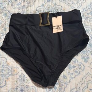 Unique Vintage Black Belted Swim Bottoms Size 16 1x NWT